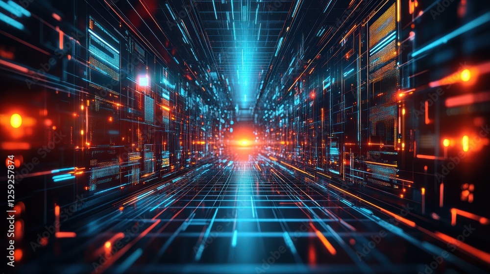 Poster abstract digital corridor data stream visualization