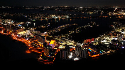 Fototapeta premium Clearwater Skyline At Clearwater In Florida United States. Illuminated City. Night City Scenery. Downtown District. Clearwater Skyline At Clearwater In Florida United States. Amazing Cityscape.