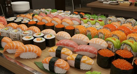 Assorted Sushi Platter Variety with Salmon Tuna and California Rolls