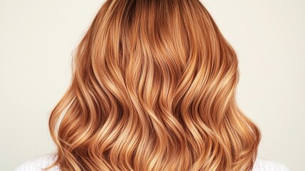 Fototapeta premium Hair Care Concepts. Long, wavy, auburn hair viewed from the back against a neutral background.