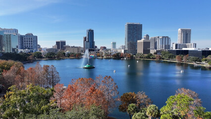 Obraz premium Orlando Skyline At Orlando In Florida United States. Downtown Cityscape. Corporate Buildings Background. Orlando At Florida United States. High Rise Buildings. Business District.
