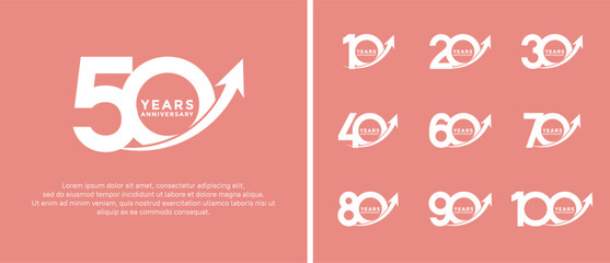 set of anniversary logo flat white color on pink background for celebration moment