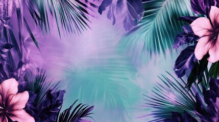Tropical Flowers and Palm Leaves Artistic Arrangement
