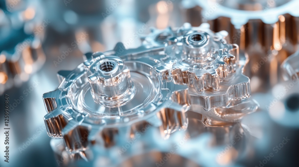 Poster interlocking metallic gears precision engineering components