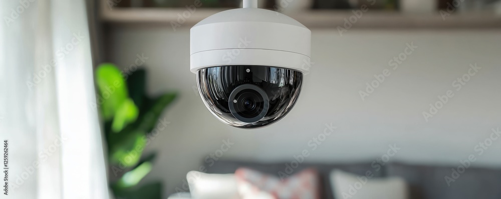 Poster smart home security concepts. ceiling-mounted security camera in a modern living space.