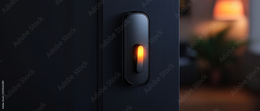 Poster smart home security concepts. doorbell illuminated in low light, creating a warm ambiance.