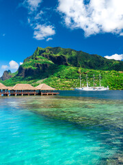 Naklejka premium Sailing boat anchored in Moorea