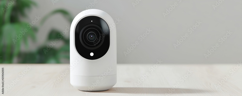 Poster smart home security concepts. modern security camera on a minimalistic surface.