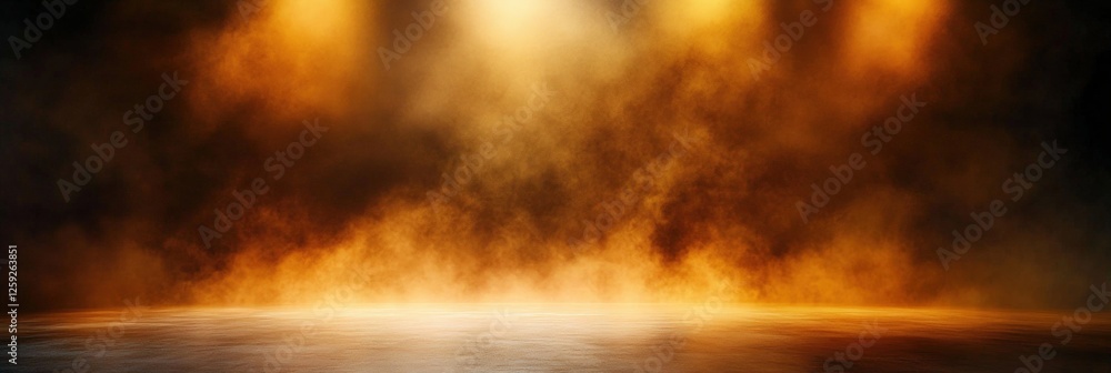 Poster a dramatic background featuring a warm, smoky atmosphere illuminated by soft spotlights, creating an