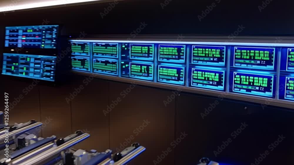 Poster sophisticated machinery operates seamlessly, monitored by an array of digital displays showcasing re