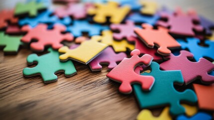 Clean setup of a puzzle game with colorful blocks on a wooden table, highlighting fun and creativity. Ideal for leisure and educational content.