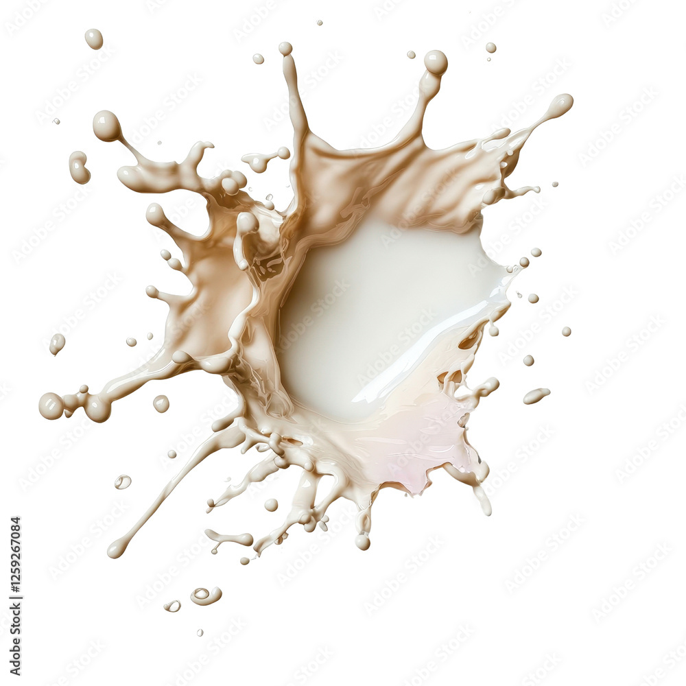 Poster splash of milk on a black background with flowing liquid forming abstract shapes and patterns isolat