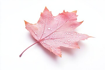 A single leaf with dewdrops, isolated on a white background