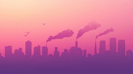 Naklejka premium Pollution impact on urban landscape city skyline digital art dusk environment aerial view environmental awareness