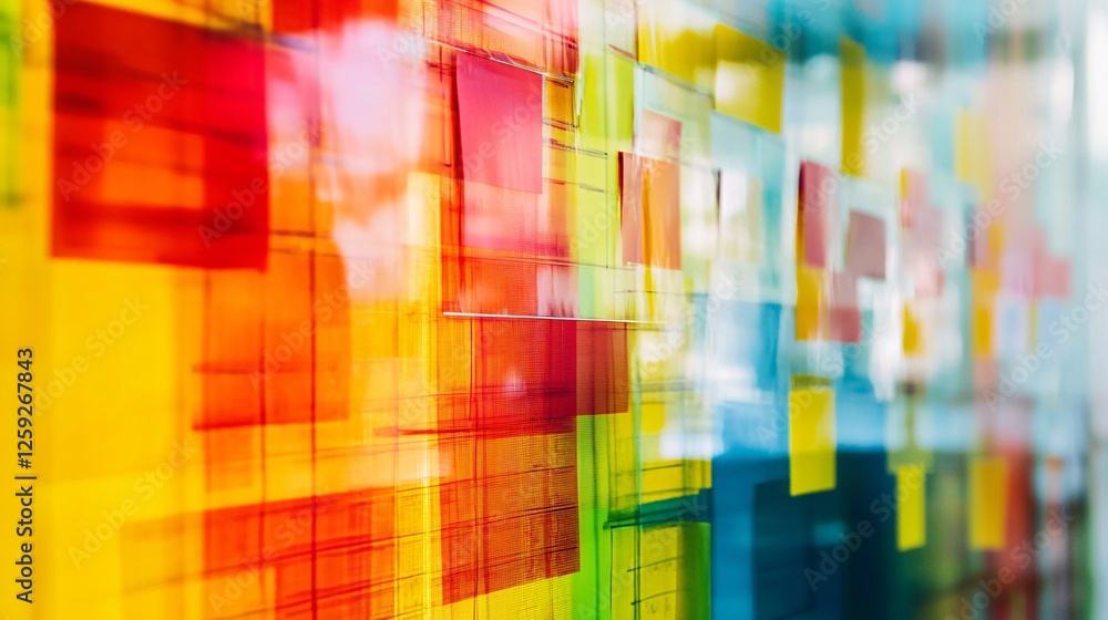 Poster Colorful squares are overlapping creating an abstract background