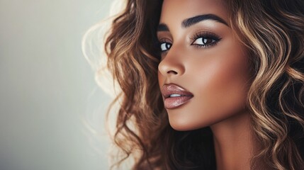 Fototapeta premium Beautiful woman posing with long curly hair
