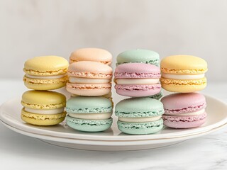 Fototapeta premium Pastel Macarons on White Plate