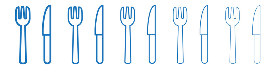 Fork and Knife icon Symbol collection thin outline set