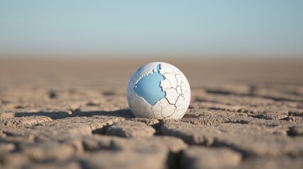 Cracked earth sphere symbolizing climate change desert landscape 3d render dry environment close-up view environmental awareness