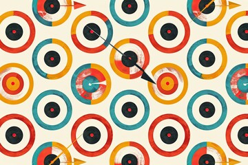 Abstract Colorful Targets With Arrows Hitting The Mark