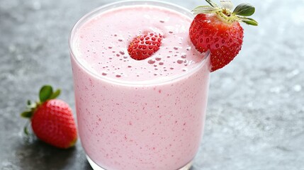 Pink Strawberry Smoothie in Glass, Refreshing Drink, Healthy Lifestyle