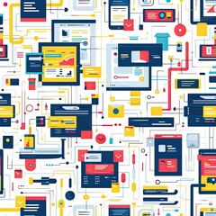 Abstract Illustration of Interconnected Digital Devices and Data Flows