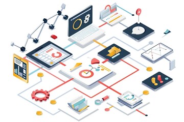 Integrated Digital Network Showing Data Analysis and Finance