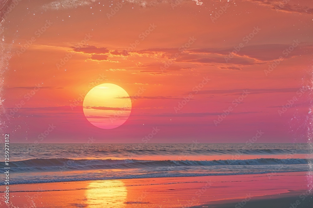 Aufkleber sunset orange pink gradient background with vignette and grain texture for creative projects