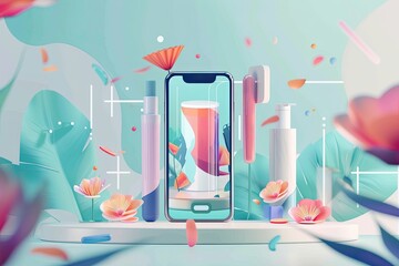 Smartphone Displaying Cosmetics Amidst Floral Decorations