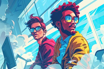 Two Stylish Men Working Together In A Modern Office Space