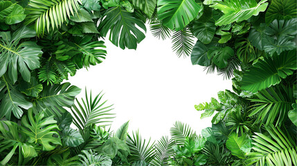 Lush rainforest canopy top view, capturing vibrant green foliage for tropical themes, isolated on transparent background png 