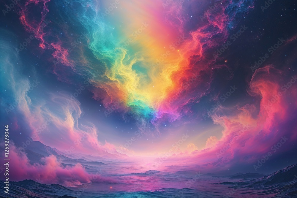 Poster surreal ethereal gradient canvas with vibrant multicolor texture and cosmic mist