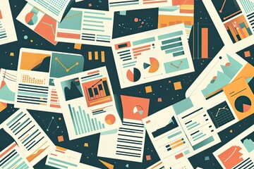 Scattered Business Documents Showcasing Data Analysis Charts Graphs