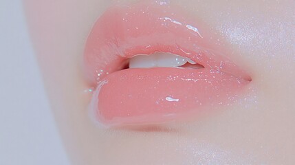 Fototapeta premium Close-up of Glossy Pink Lips, Beauty and Cosmetics
