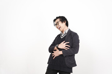 Hand on stomach and laugh out loud Of Handsome Asian Man Isolated On White Background