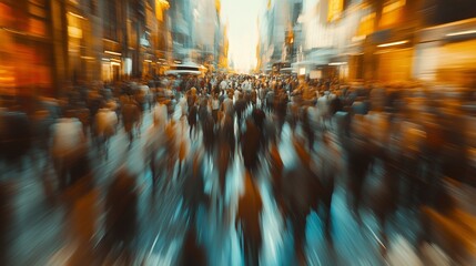 Blurred image of crowded street. A long crowd of people on a busy street. A moving fast ai people. Fuzzy picture of lifestyle a busy street.