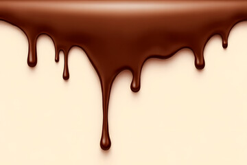 Melted Chocolate Dripping on Creamy Background