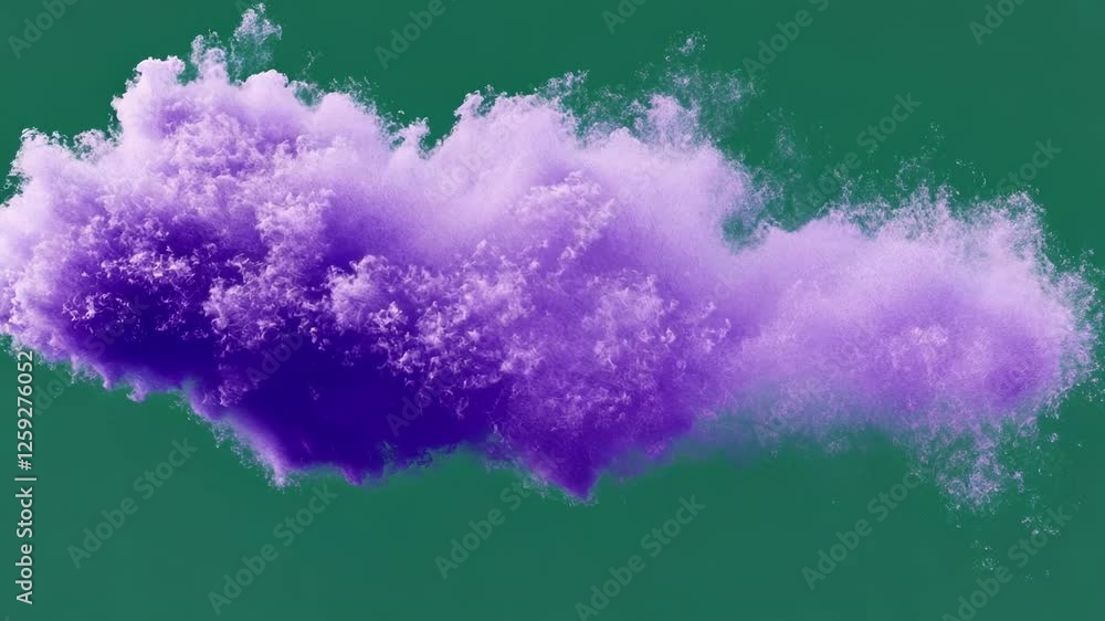 Poster purple smoke cloud forming and dissipating against a vibrant green screen background, offering versa