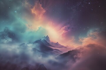 Fototapeta premium Cosmic Gradient Vintage Overlay Featuring Enchanting Mist and Retro Color Palette