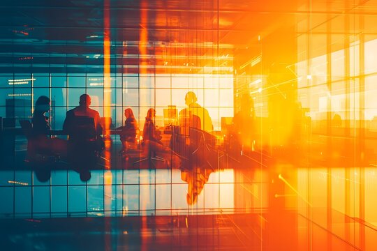 Silhouettes of Progress: An abstract, dreamlike image of business professionals silhouetted against a vibrant, sun-drenched cityscape. The image evokes a sense of dynamism and collaboration.