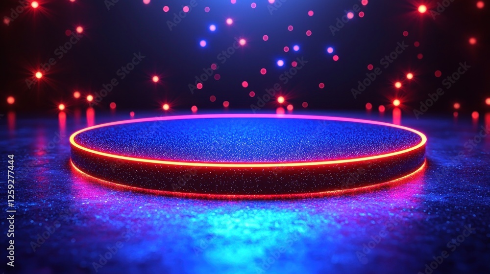 Poster illuminated circular platform with red neon lighting
