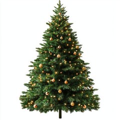 Lush Green Artificial Christmas Tree Decorated with Golden Ornaments and Warm White Lights