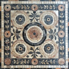 Decorative Mosaic Tile Design with Floral and Geometric Elements