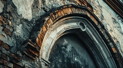 Close-up of an ornate archway on a weathered wall