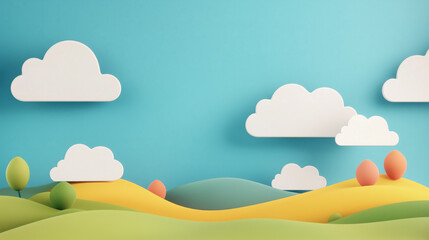 Fototapeta premium colorful digital landscape with clouds and rolling hills evokes sense of whimsy