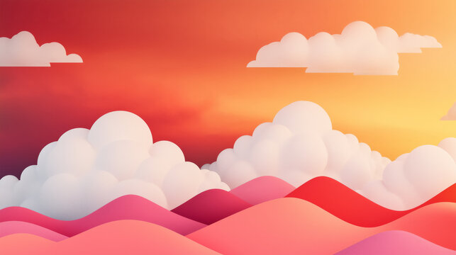 vibrant digital landscape with colorful clouds and rolling hills
