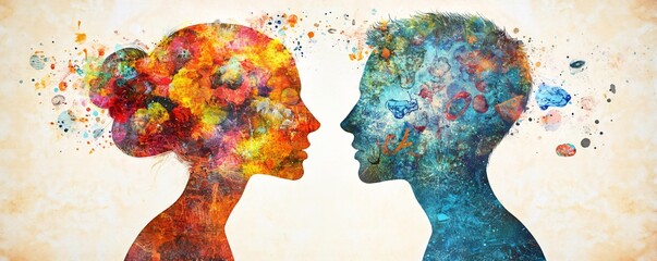 Couple in love showing colorful feelings and emotions
