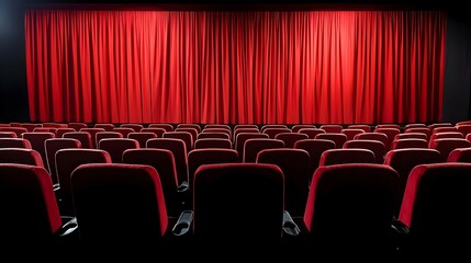 Fototapeta premium Empty Movie Theater With Red Seats And Curtains