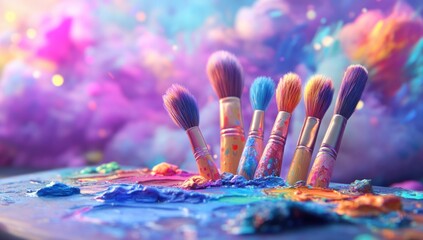 Fototapeta premium Colorful Paintbrushes in Vibrant Hues