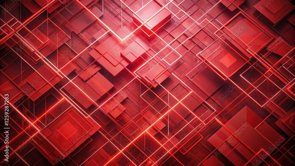 Wall mural abstract crimson geometric composition with intersecting lines and glowing edges